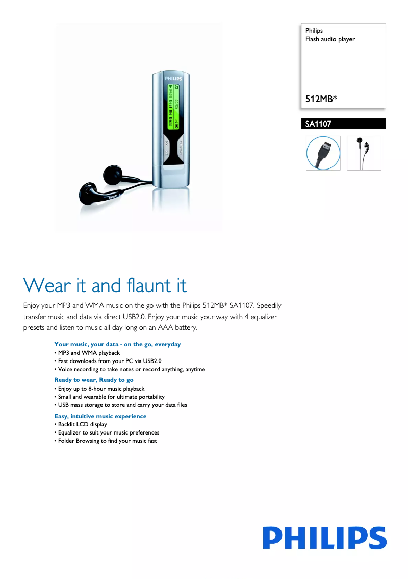 Página 1 del manual Folleto Philips SA1107