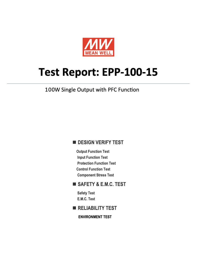 Page 1 de la notice Fiche technique Mean Well EPP-100-15