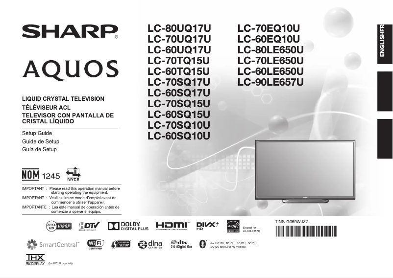 Page 1 de la notice Manuel utilisateur Sharp LC-80UQ17U