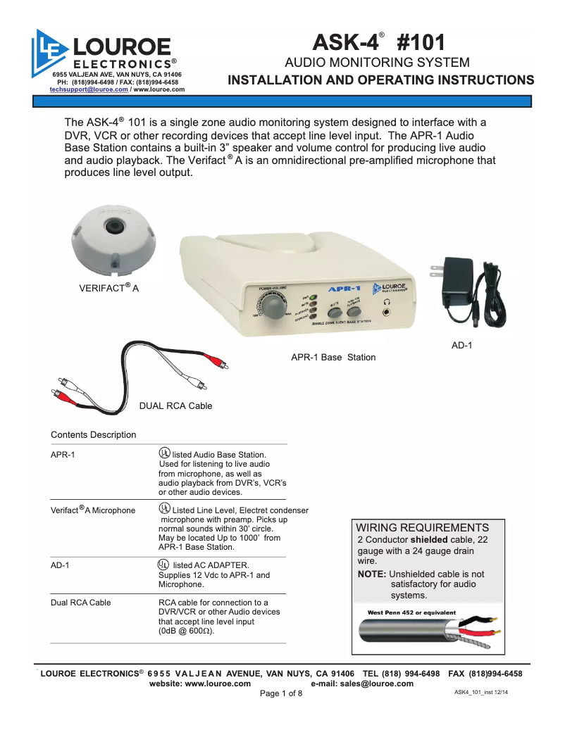 Page 1 of the manual User Manual Louroe Electronics ASK-4 #101