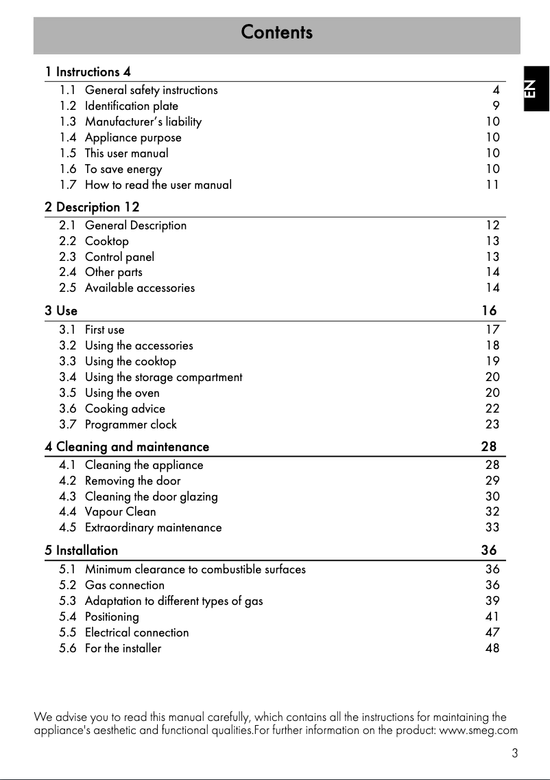 Page 1 de la notice Manuel utilisateur Smeg CS9GMMNA