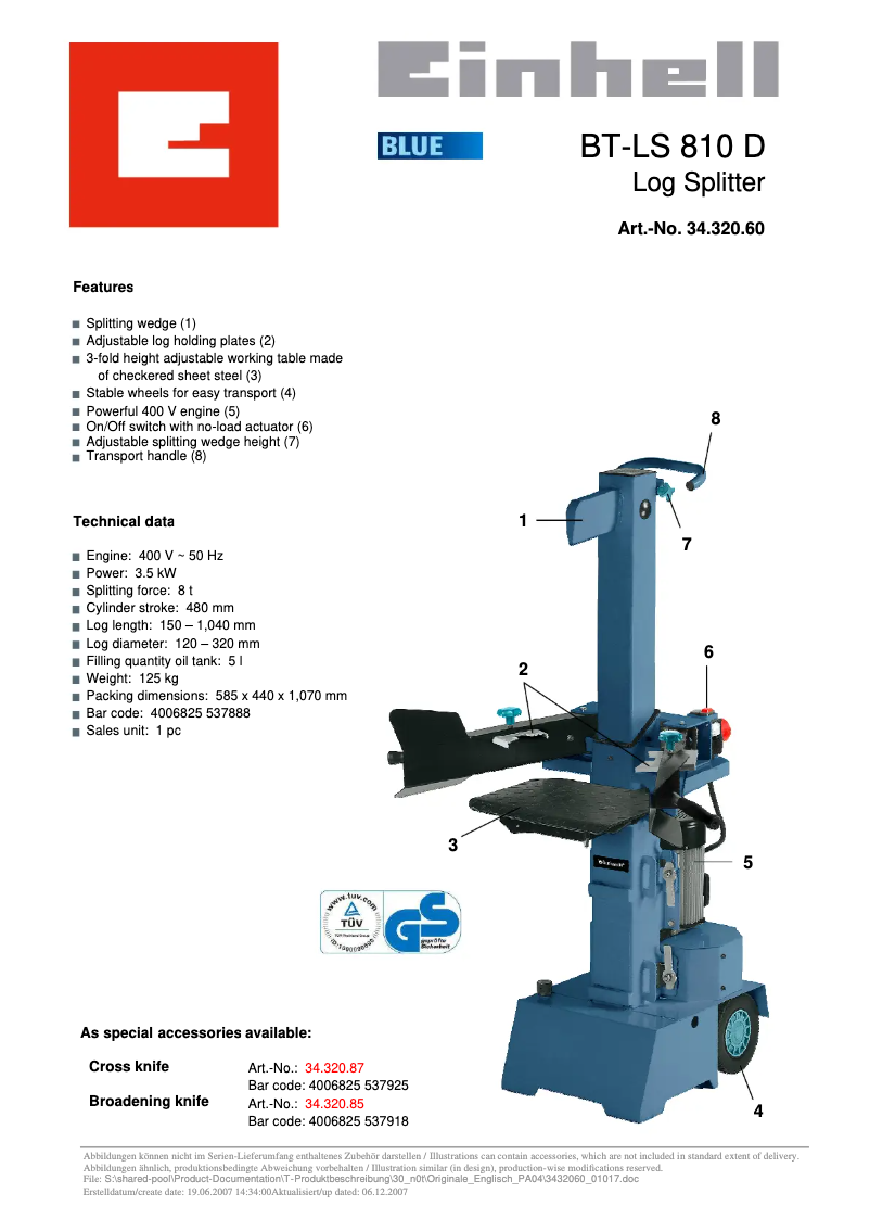 Page 1 de la notice Manuel utilisateur Einhell BT-LS 810 D