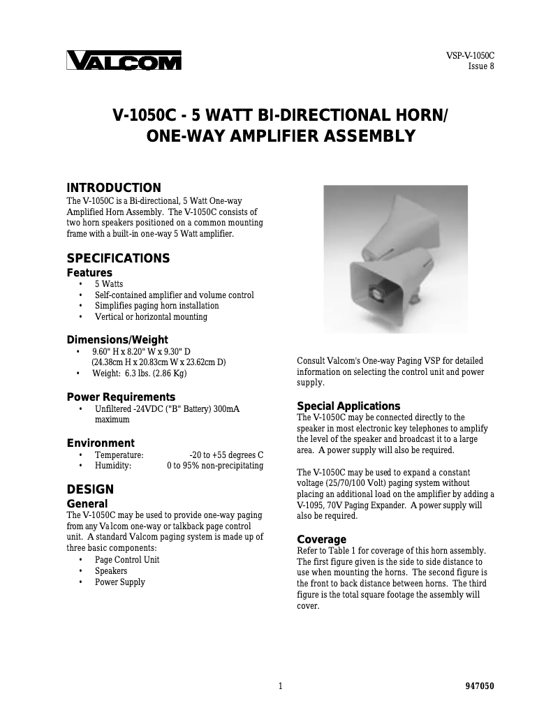 Image de la première page du manuel de l'appareil V-1050C