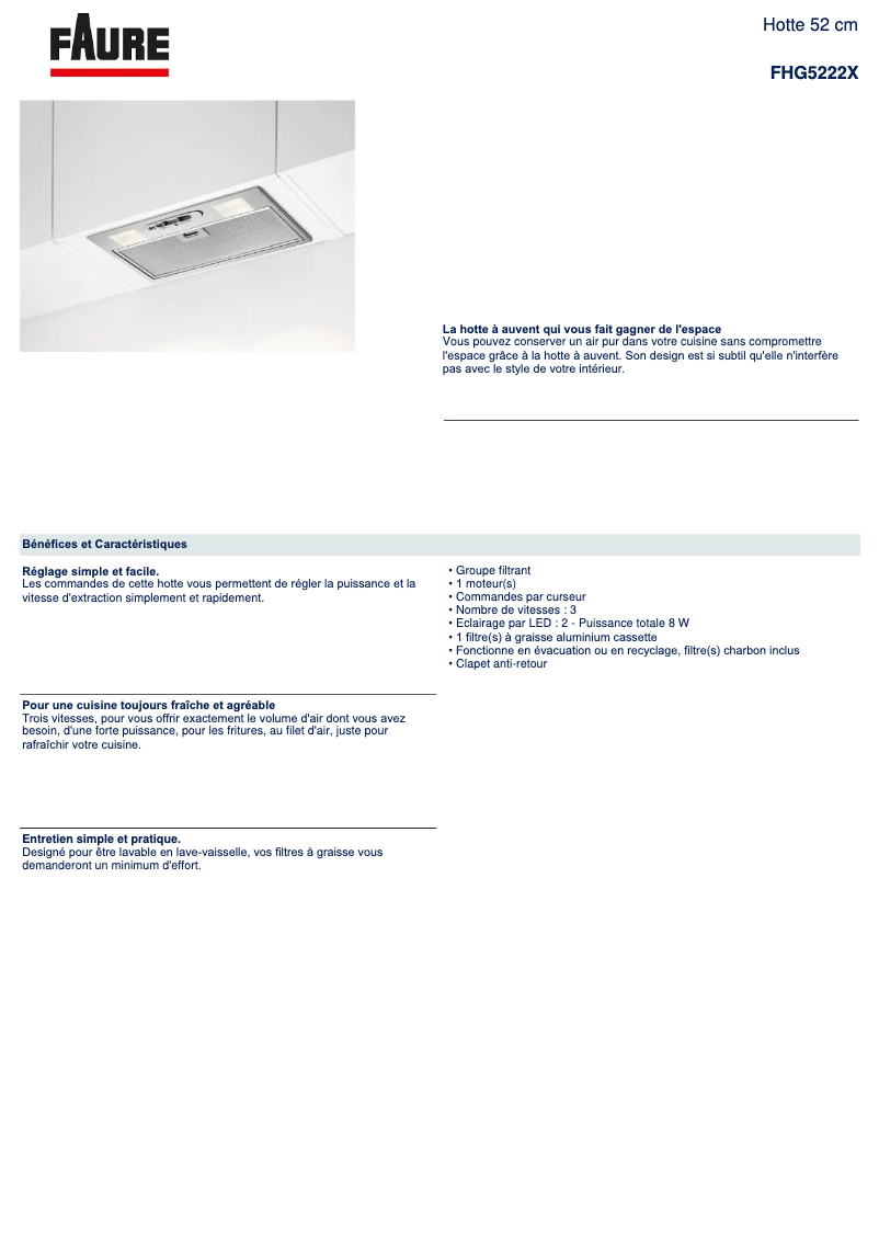 Page n°1 - Fiche technique Faure FHG5222X