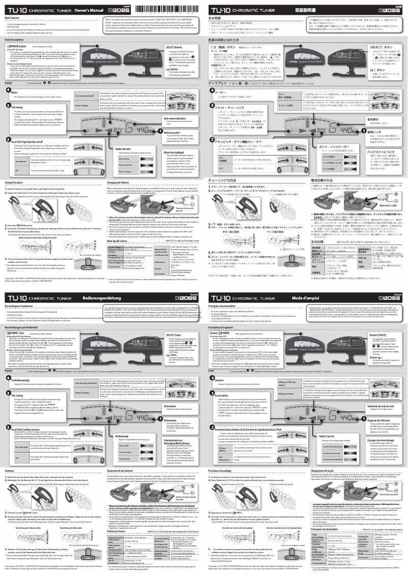 Page n°1 - Manuel utilisateur Boss TU-10