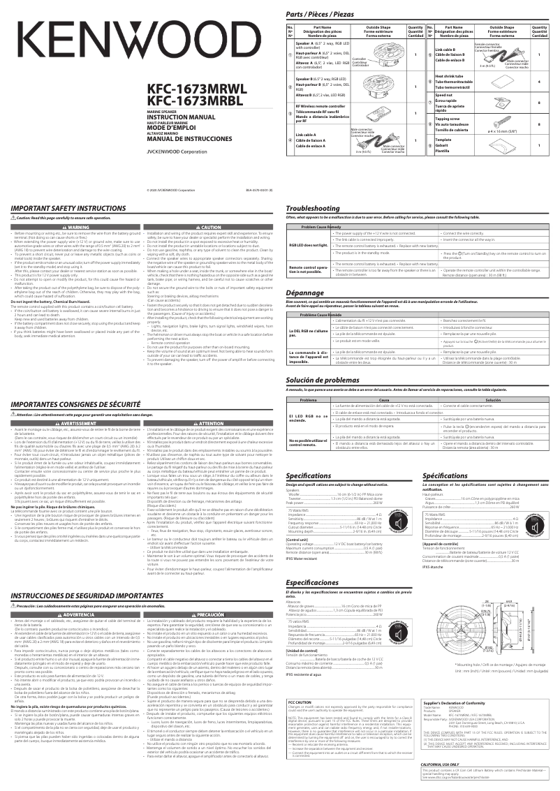 Page 1 de la notice Manuel utilisateur Kenwood KFC-1673MRWL