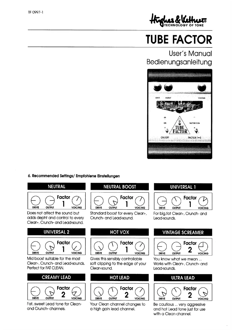 Page n°1 - Manuel utilisateur Hughes & Kettner Tube Factor