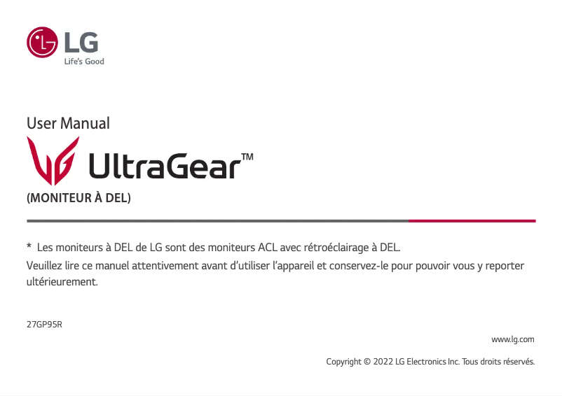 Image de la première page du manuel de l'appareil UltraGear 27GP95R