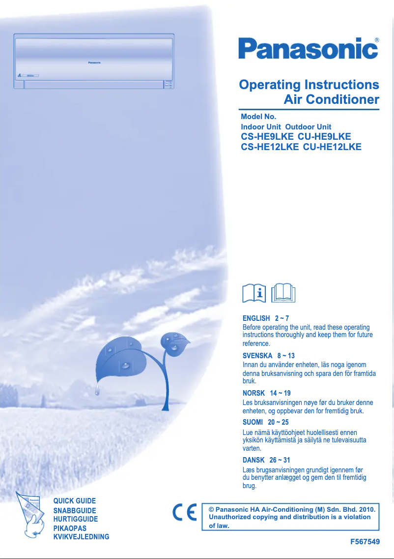 Página 1 del manual Manual de usuario Panasonic CU-HE12LKE