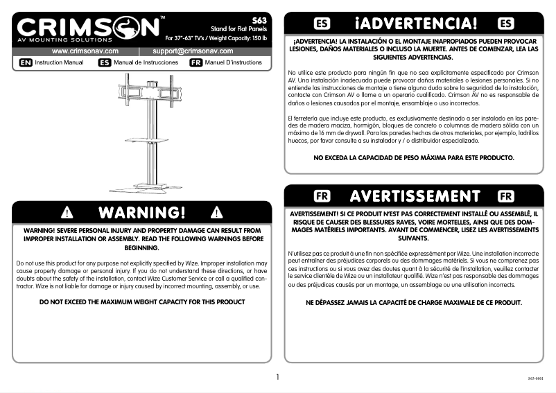 Page 1 de la notice Manuel utilisateur Crimson S63XT