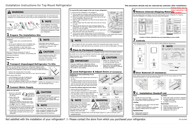 Page n°1 - Guide d'installation Frigidaire FGTR1845Q