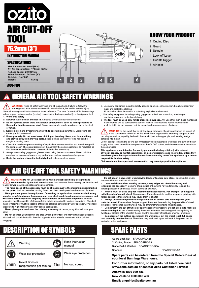 Página 1 del manual Manual de usuario Ozito ACO-PRO