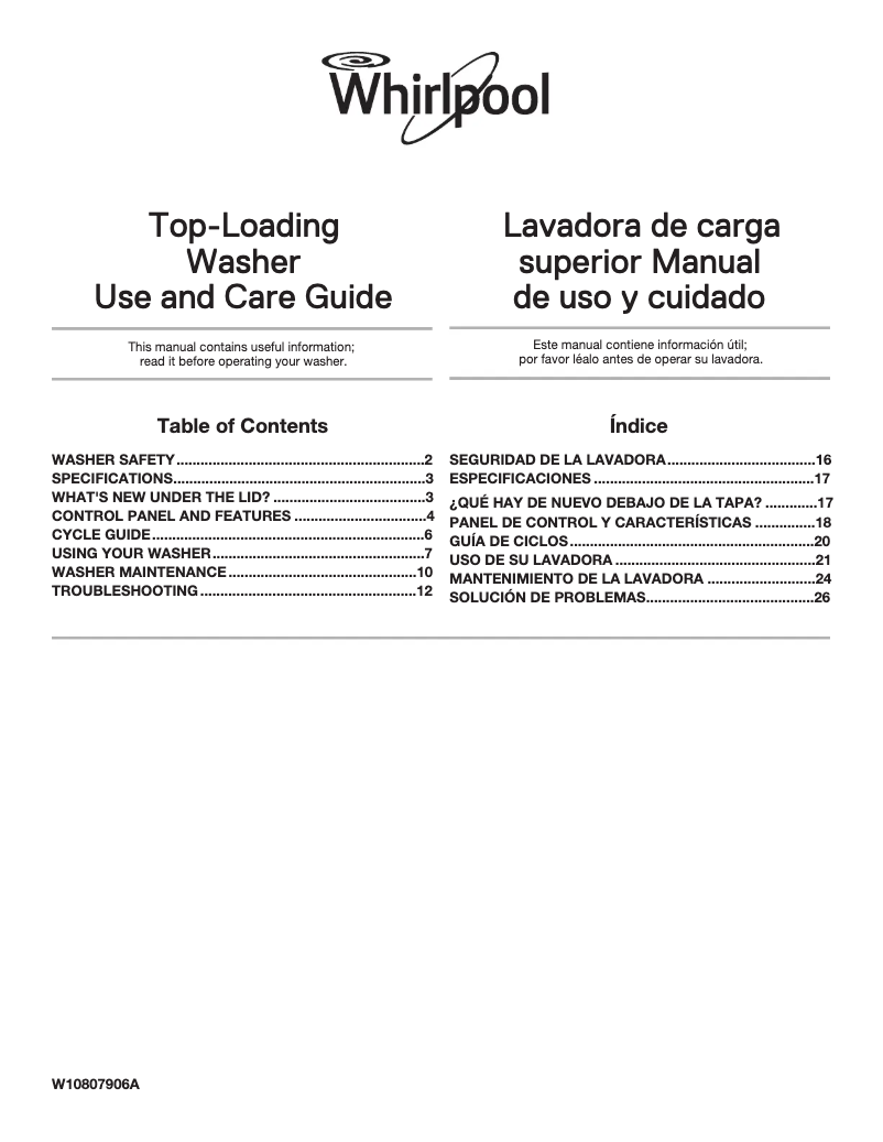 Page 1 de la notice Manuel utilisateur Whirlpool 7MWTW1700EM