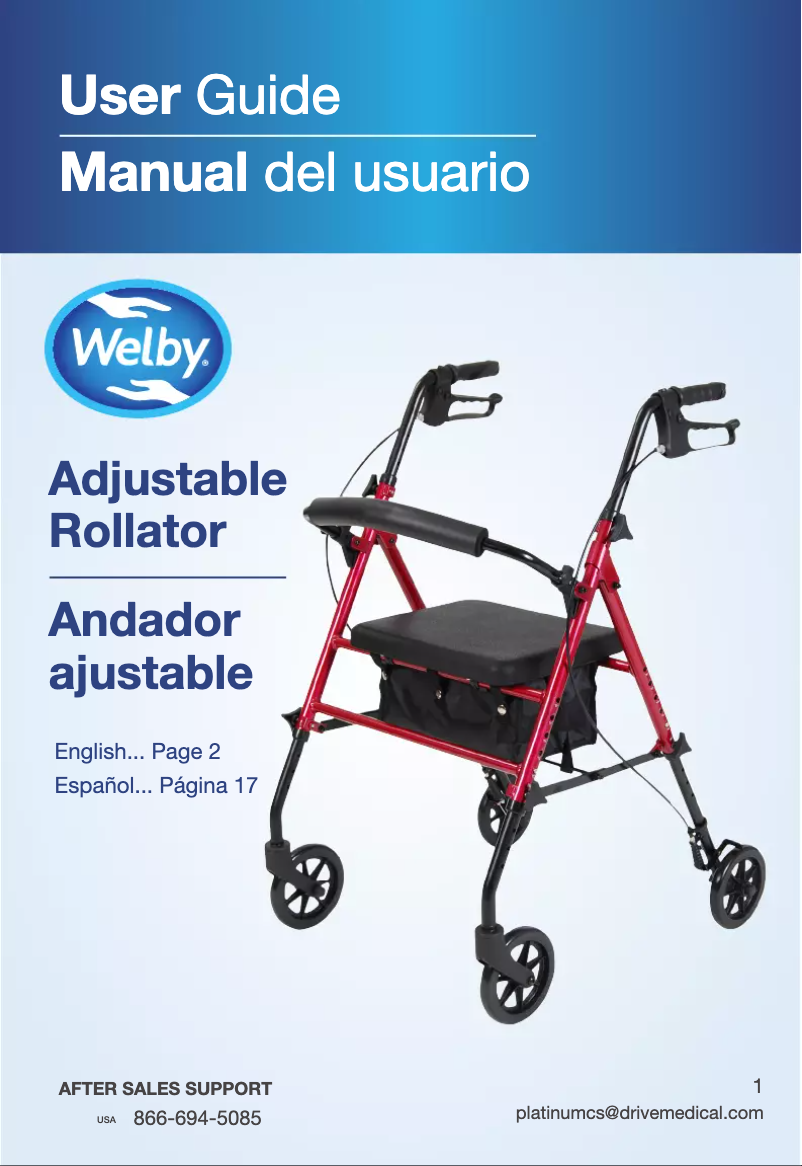 Page 1 de la notice Manuel utilisateur Welby Adjustable Rollator 7734