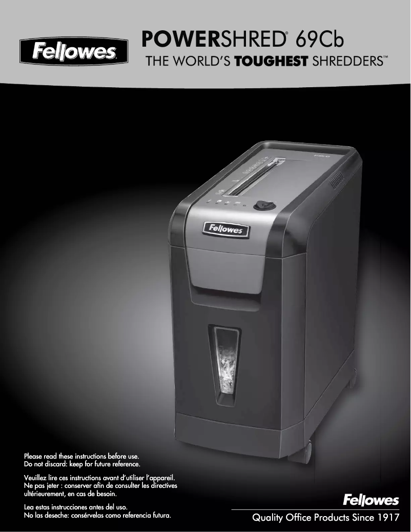 Page 1 de la notice Manuel utilisateur Fellowes Powershred 69Cb