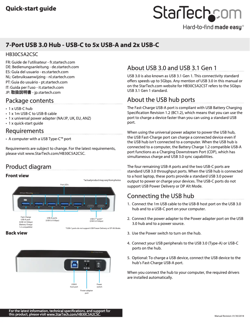 Page 1 de la notice Manuel utilisateur StarTech.com HB30C5A2CSC