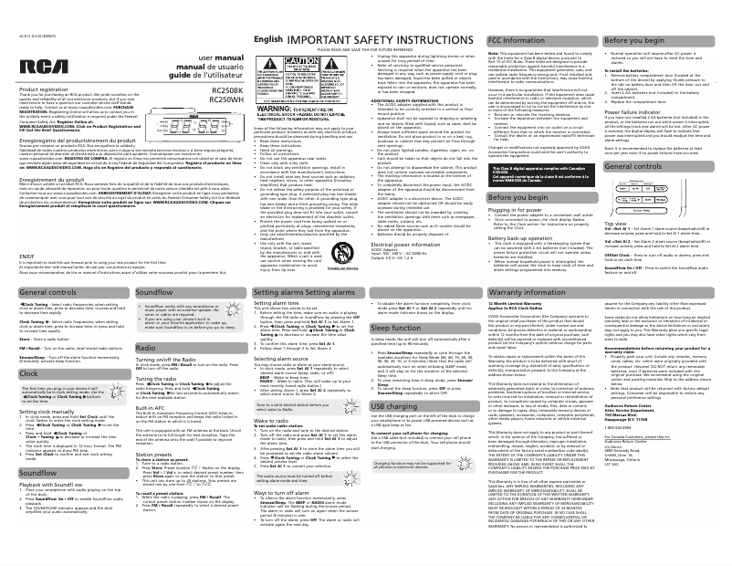 Image de la première page du manuel de l'appareil RC250BK