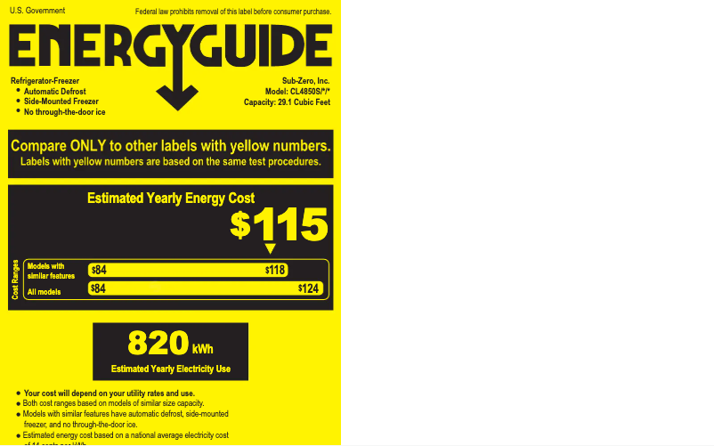 Page 1 de la notice Label énergétique Sub-Zero CL4850S/S