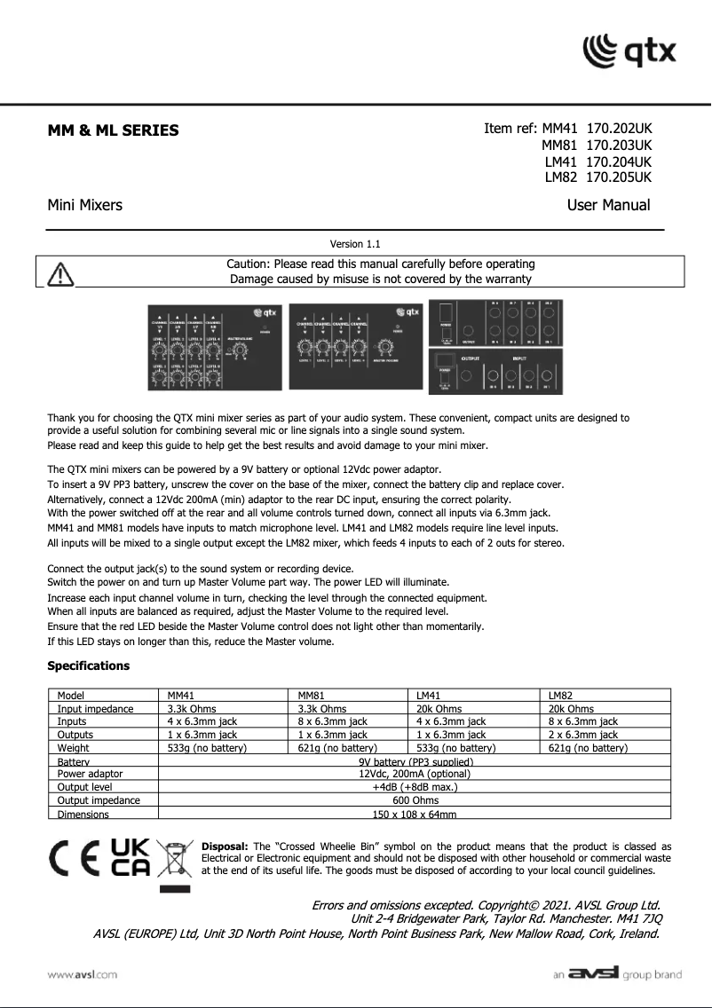 Page n°1 - Manuel utilisateur Qtx LM41
