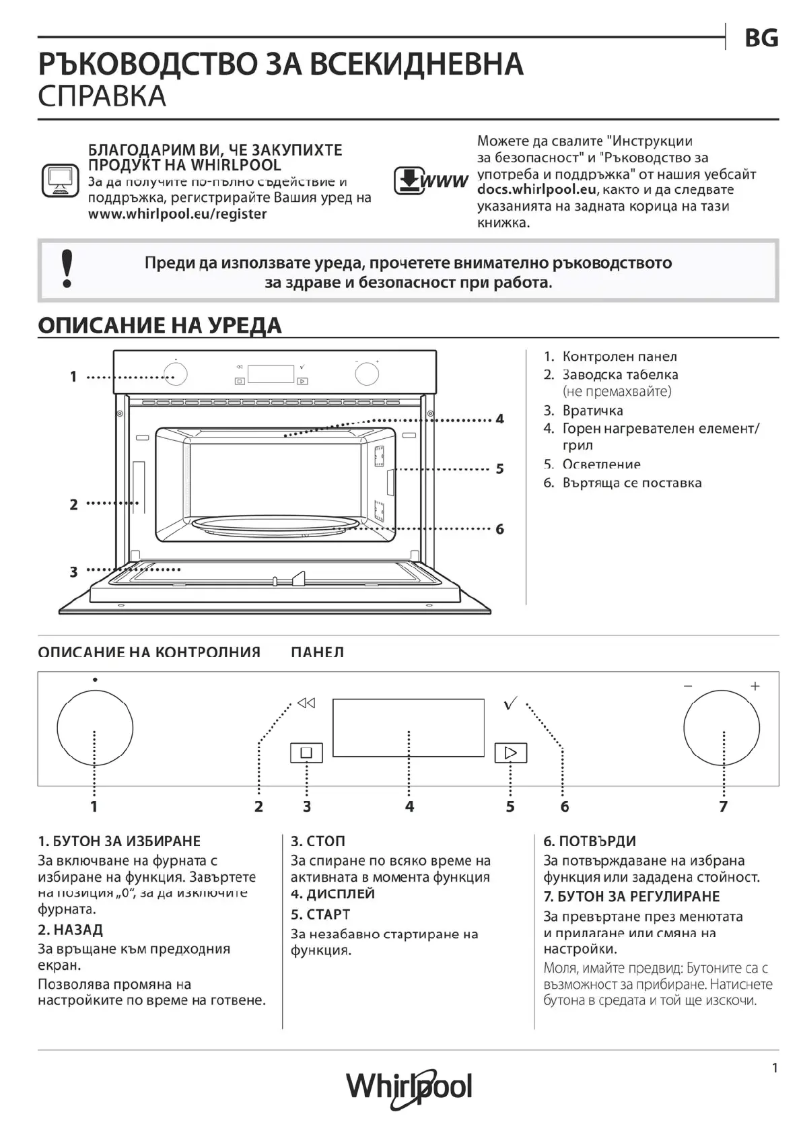 Page 1 de la notice Guide d'installation Whirlpool W7 MD540