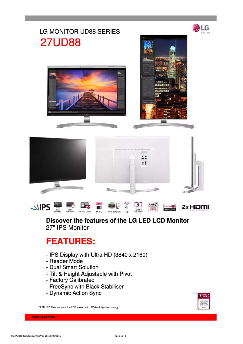 Página 1 del manual Ficha técnica LG 27UD88-W