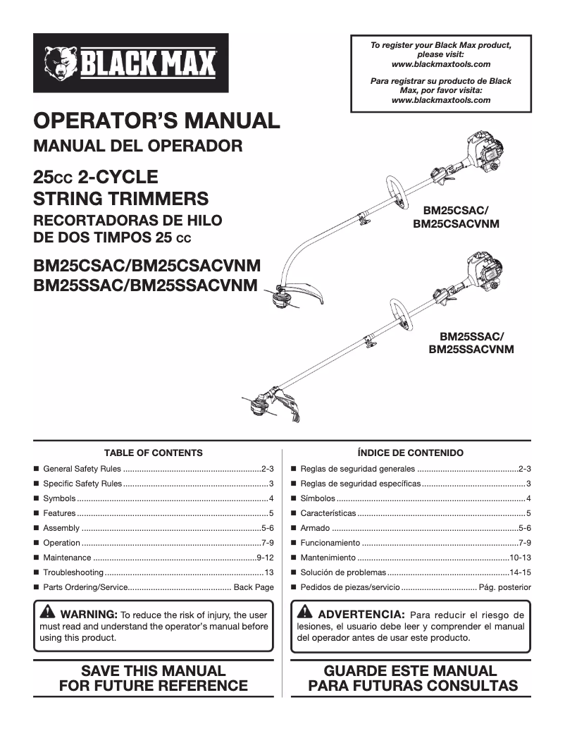 Page 1 of the manual User Manual Black Max BM25CSAC