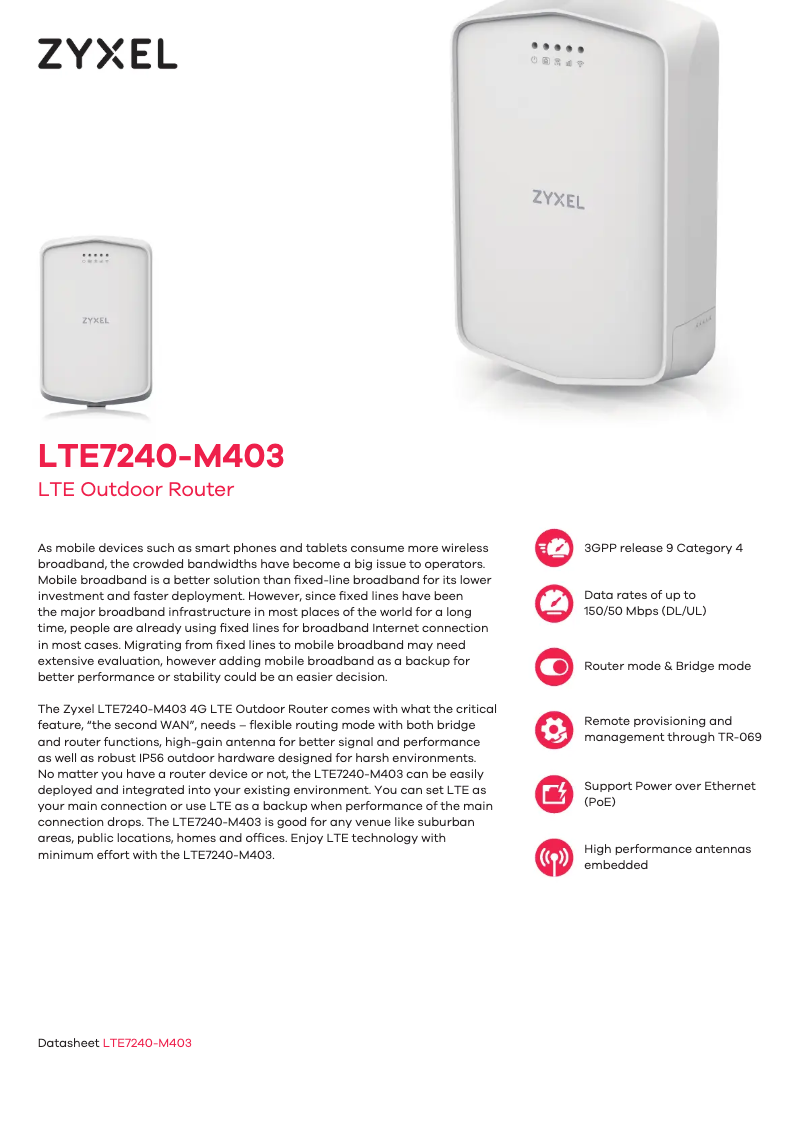 Page n°1 - Fiche technique ZyXEL LTE7240-M403