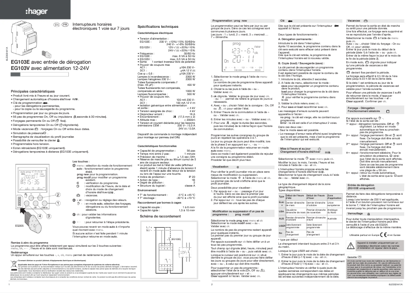 Image de la première page du manuel de l'appareil EG103V