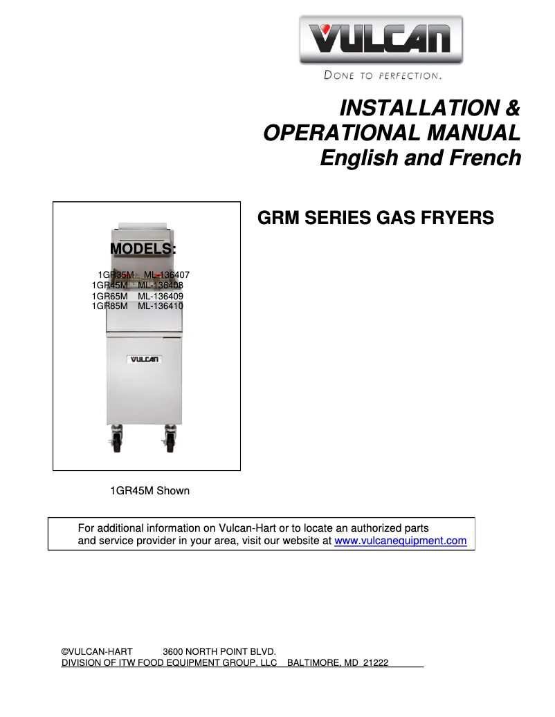 Page 1 de la notice Manuel utilisateur Vulcan GR45