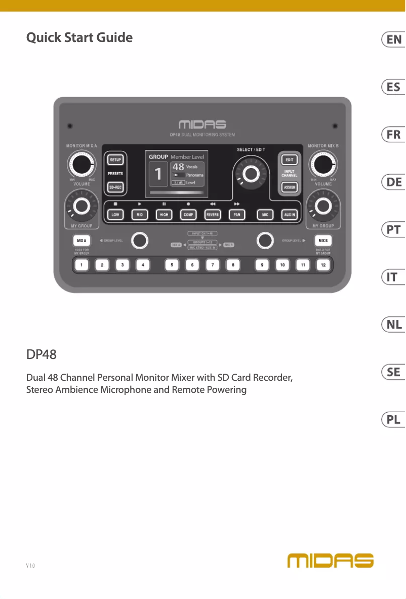 Page 1 de la notice Guide de démarrage rapide Midas DP48