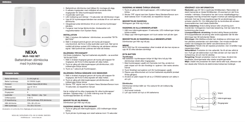 Page 1 de la notice Manuel utilisateur Nexa MLR-1922