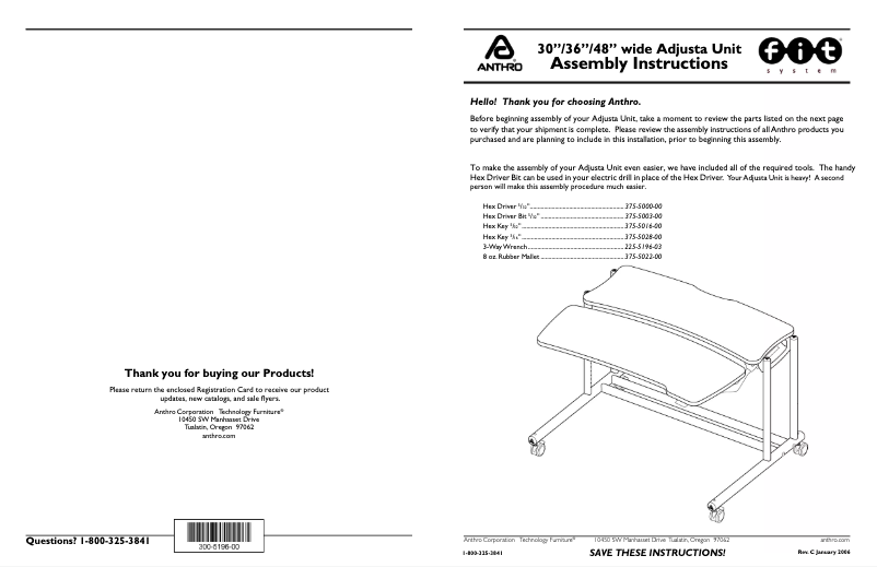 Image de la première page du manuel de l'appareil Fit Adjusta Unit