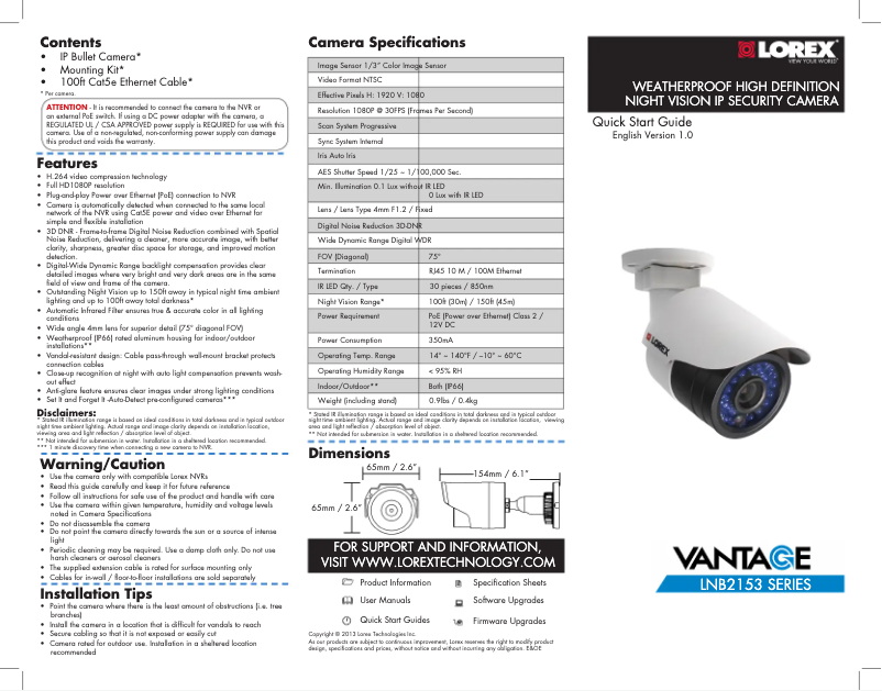 Page n°1 - Manuel utilisateur Lorex Vantage LNB2153