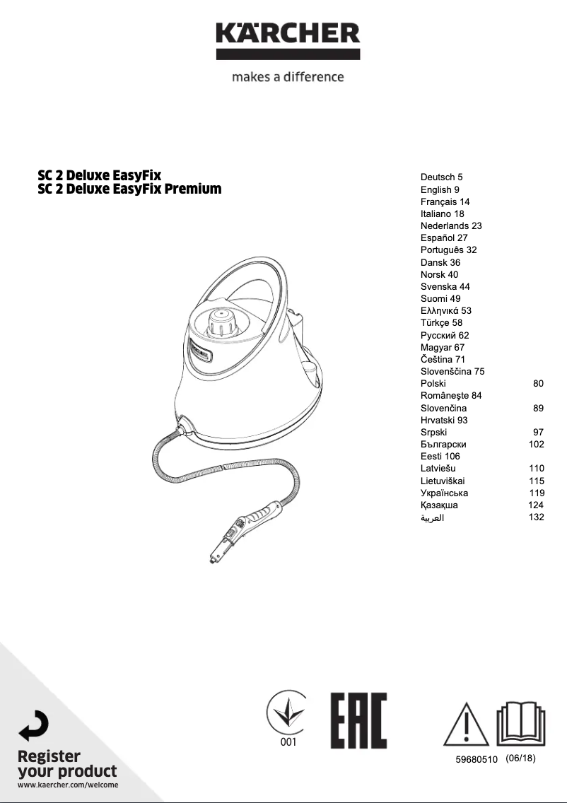 Página 1 del manual Manual de usuario Kärcher SC 2 Deluxe EasyFix Premium