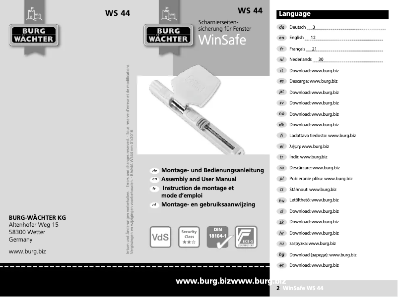 Página 1 del manual Manual de usuario Burg Wächter WinSafe WS 44