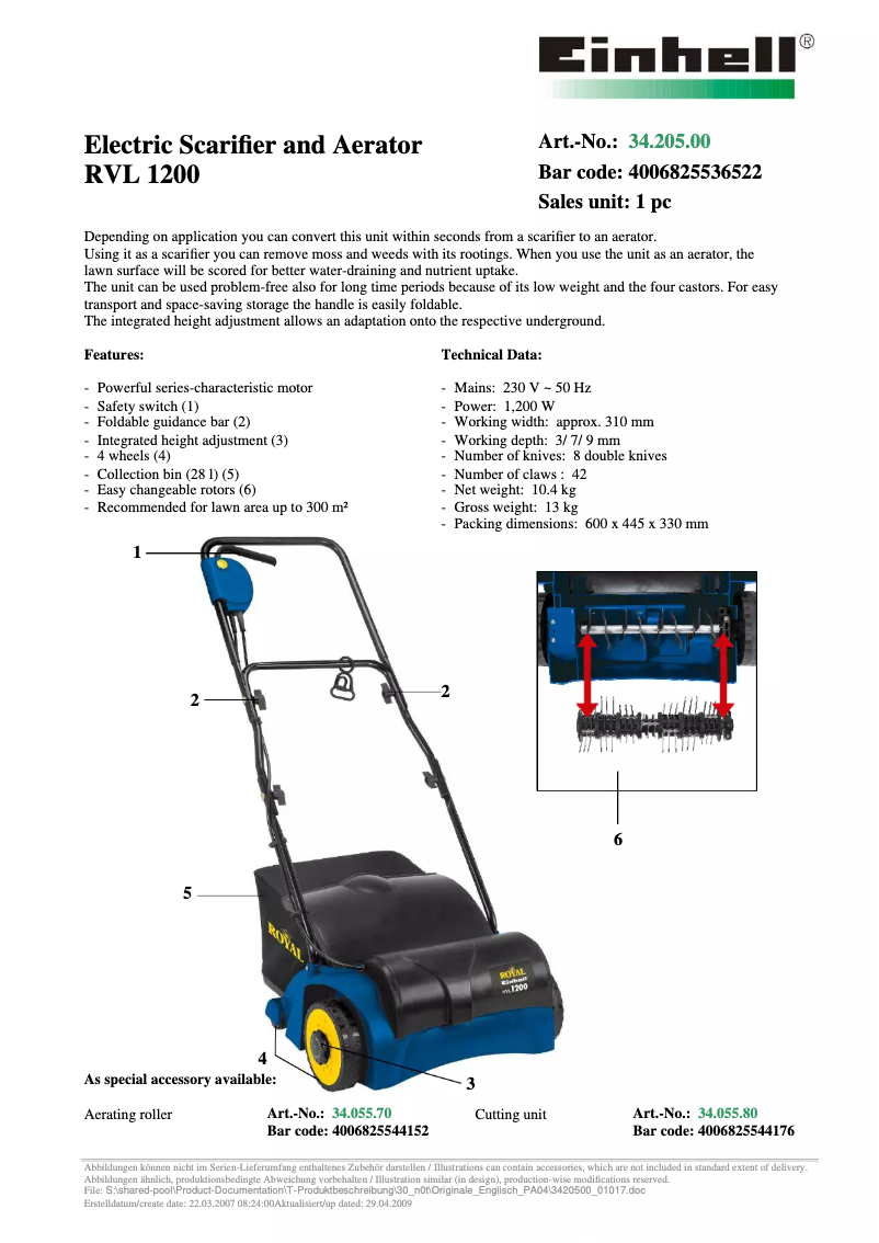 Page 1 de la notice Manuel utilisateur Einhell Royal RVL 1200