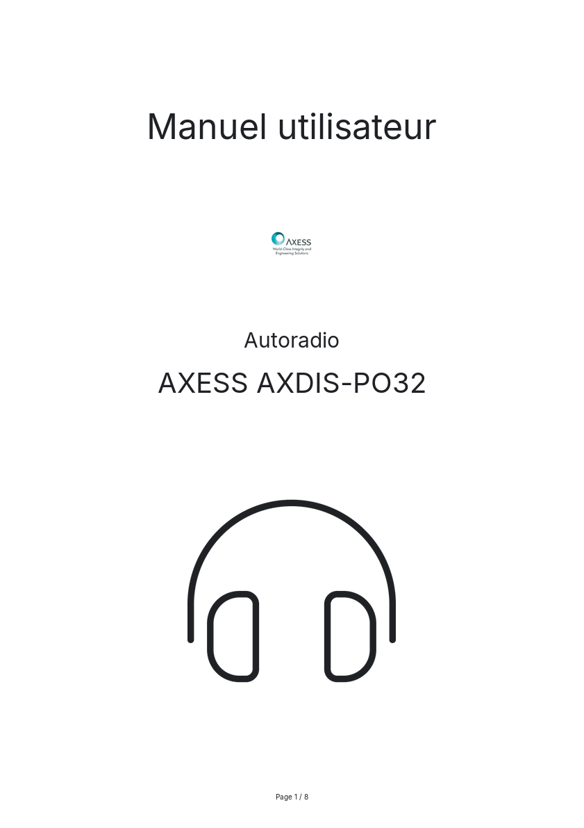Page n°1 - Manuel utilisateur AXESS AXDIS-PO32