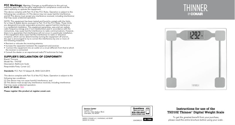 Page 1 de la notice Manuel utilisateur Conair Thinner TH310Z