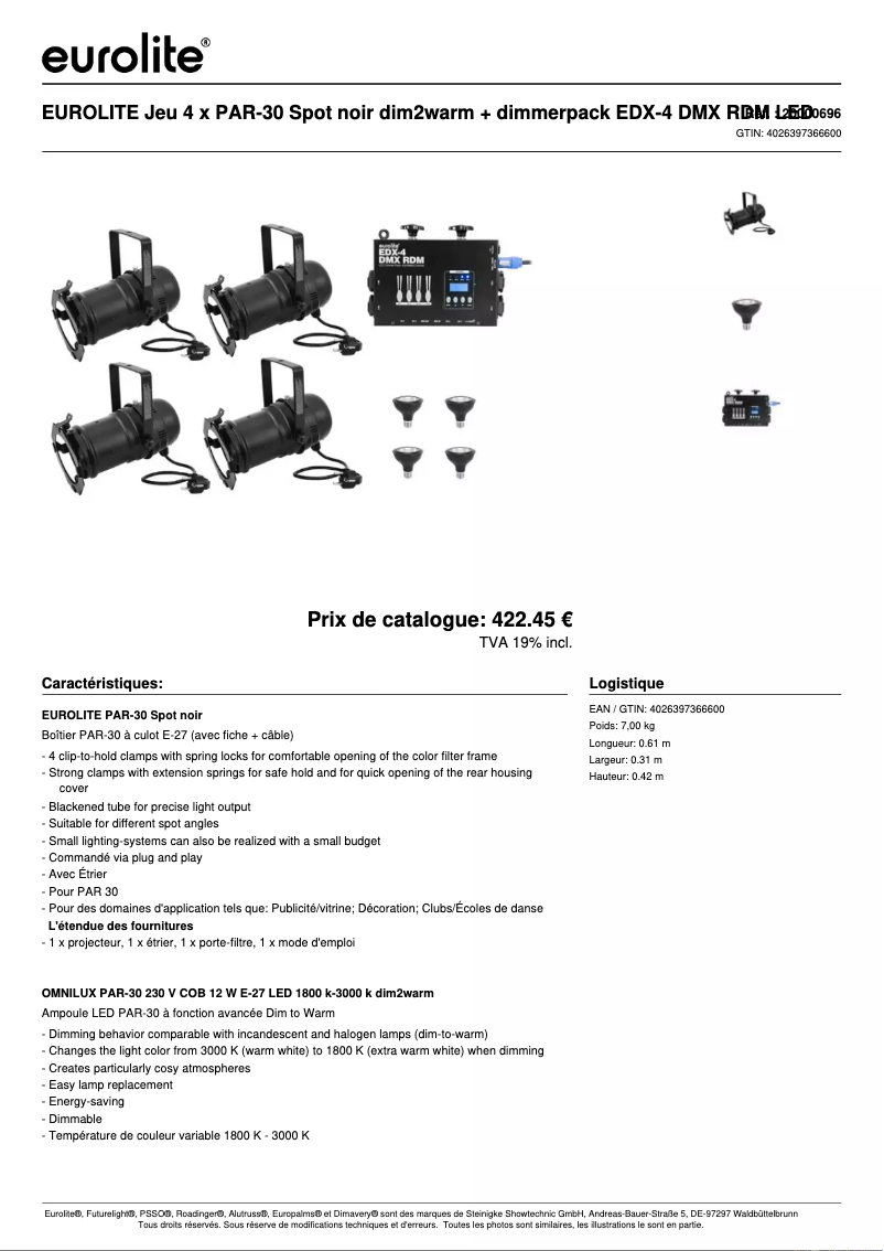 Page n°1 - Fiche technique Eurolite LED PAR-30