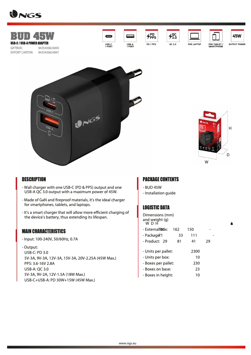 Imagen de la primera página del manual del dispositivo BUD 45W