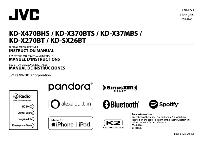 Page 1 de la notice Manuel utilisateur JVC KD-X270BT