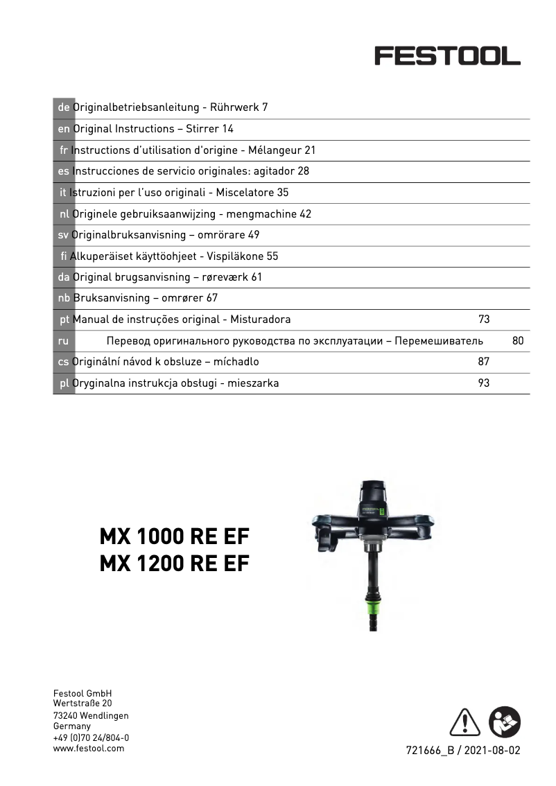 Page 1 de la notice Manuel utilisateur Festool MX 1000 RE EF HS3R
