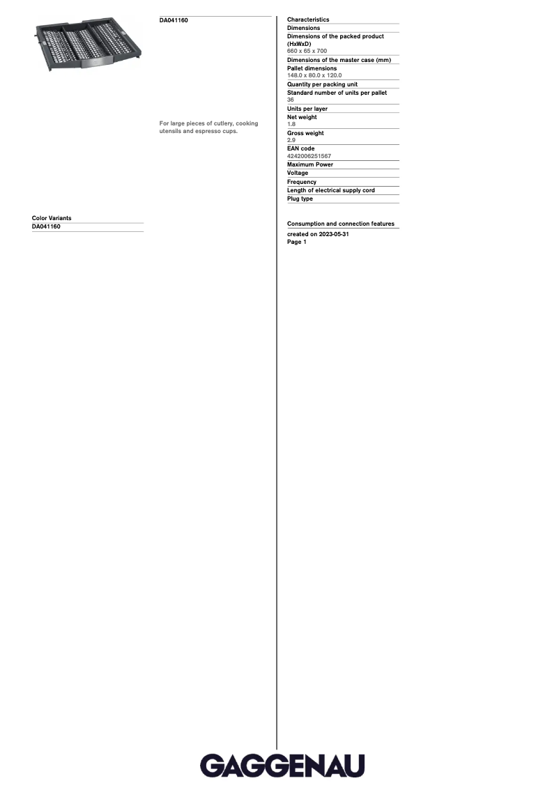 Page 1 de la notice Manuel utilisateur Gaggenau DA041160