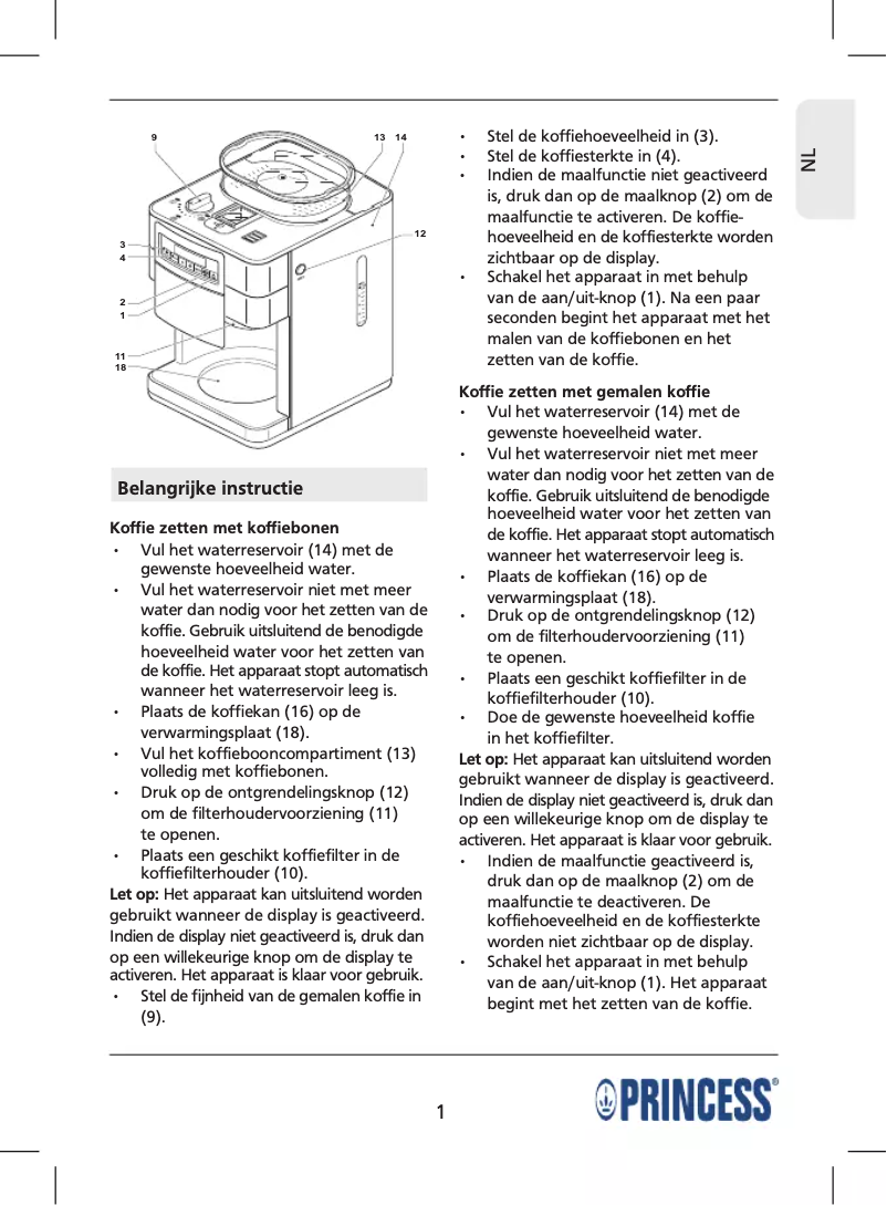 Page 1 de la notice Manuel utilisateur Princess Deluxe