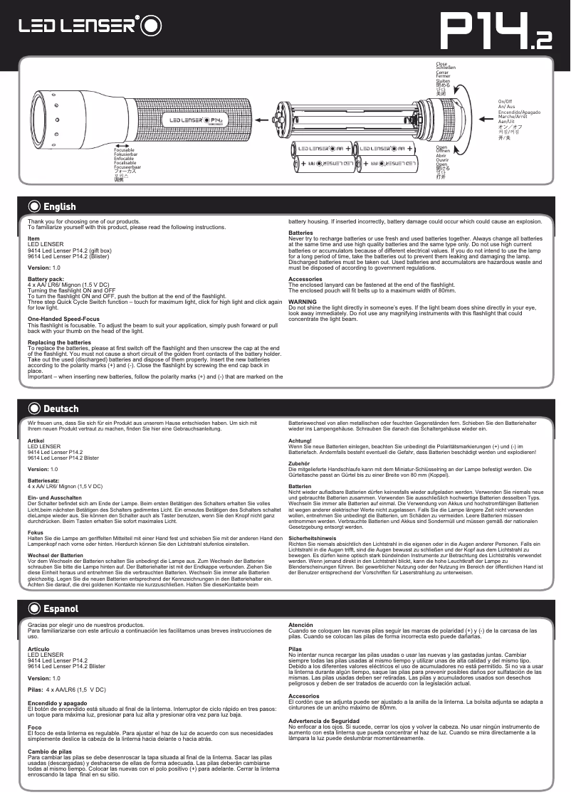 Page n°1 - Manuel utilisateur Ledlenser P14.2