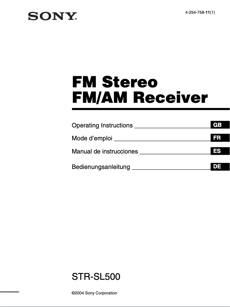 Image de la première page du manuel de l'appareil STR-SL500