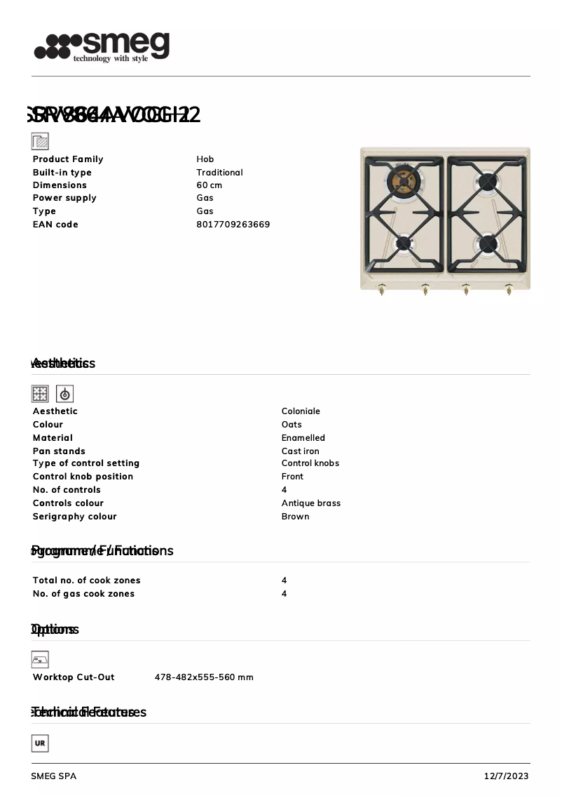 Page n°1 - Fiche technique Smeg SRV864AVOGH2