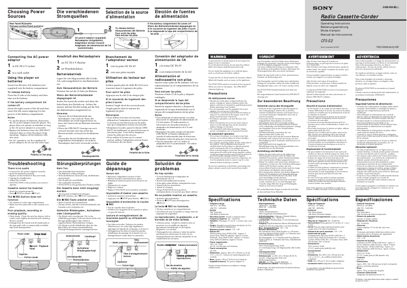Page 1 de la notice Manuel utilisateur Sony CFS-E2