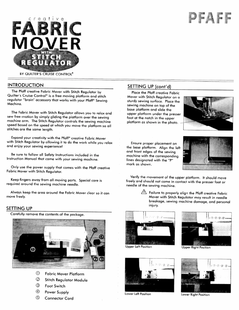 Image de la première page du manuel de l'appareil Fabric Mover