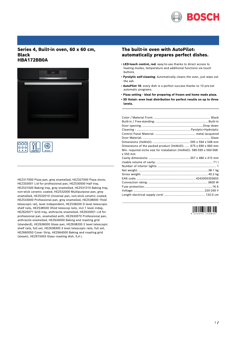 First page image of the manual for HBA172BB0A